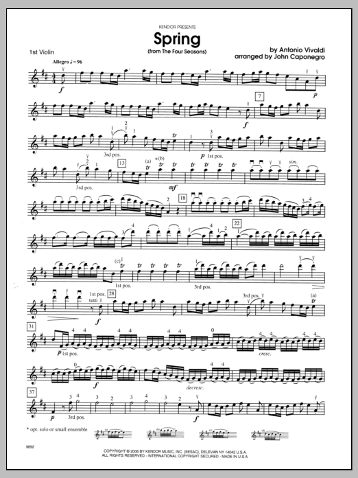 Download Caponegro Spring (from The Four Seasons) - Violin Sheet Music