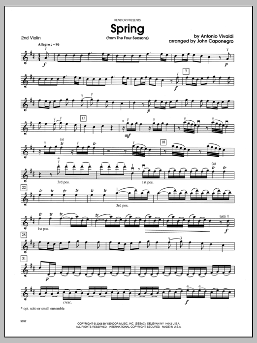 Download Caponegro Spring (from The Four Seasons) - Violin Sheet Music