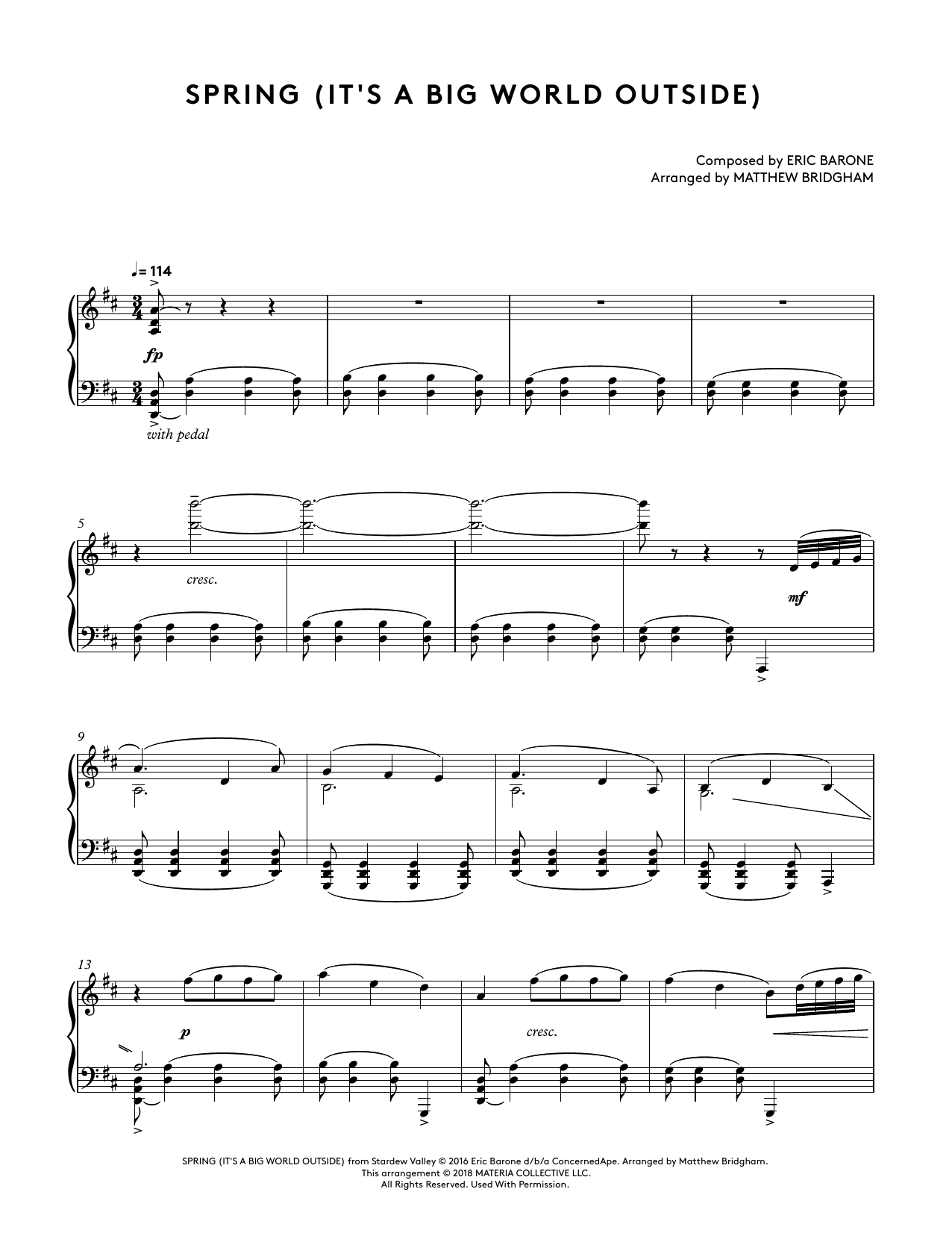 Download Eric Barone Spring (It's A Big World Outside) (from Sheet Music