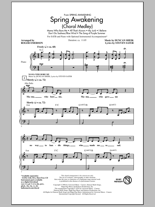 Download Roger Emerson Spring Awakening (Choral Medley) Sheet Music