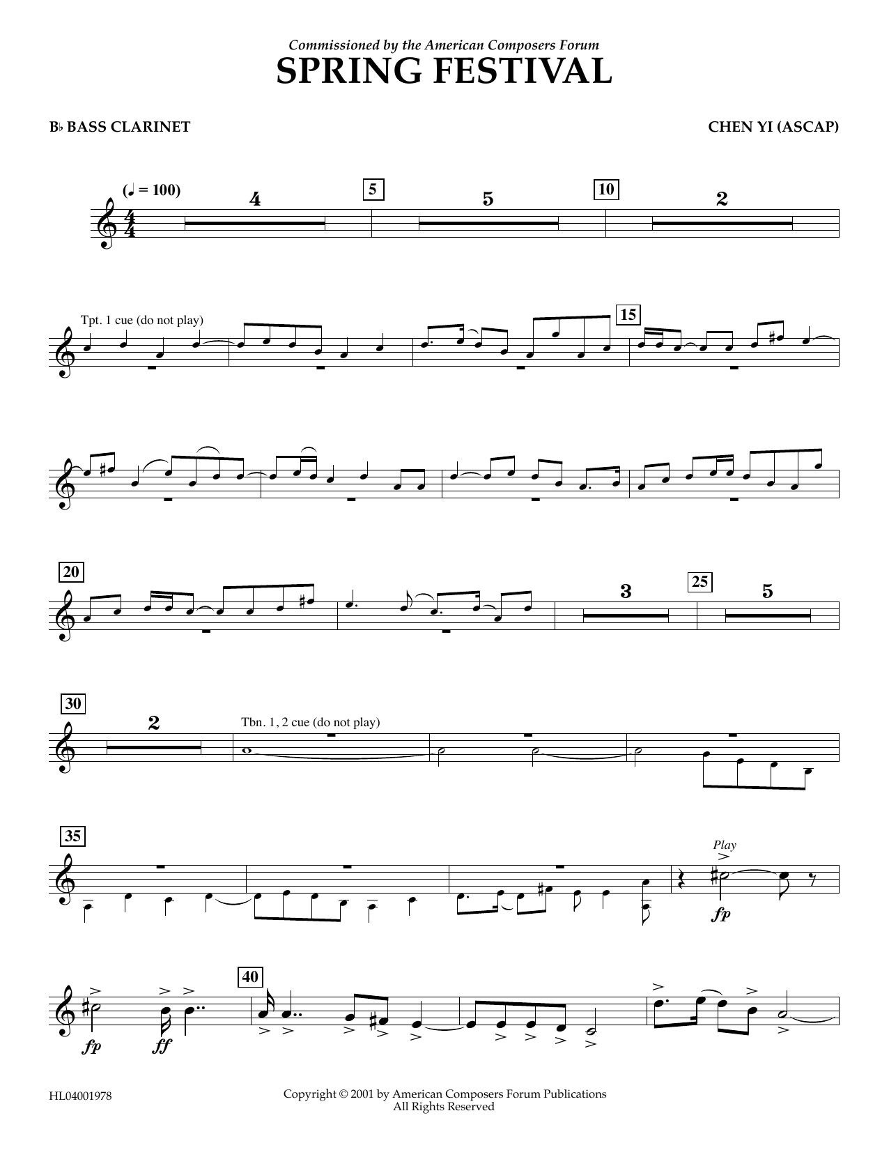 Download Chen Yi Spring Festival - Bb Bass Clarinet Sheet Music