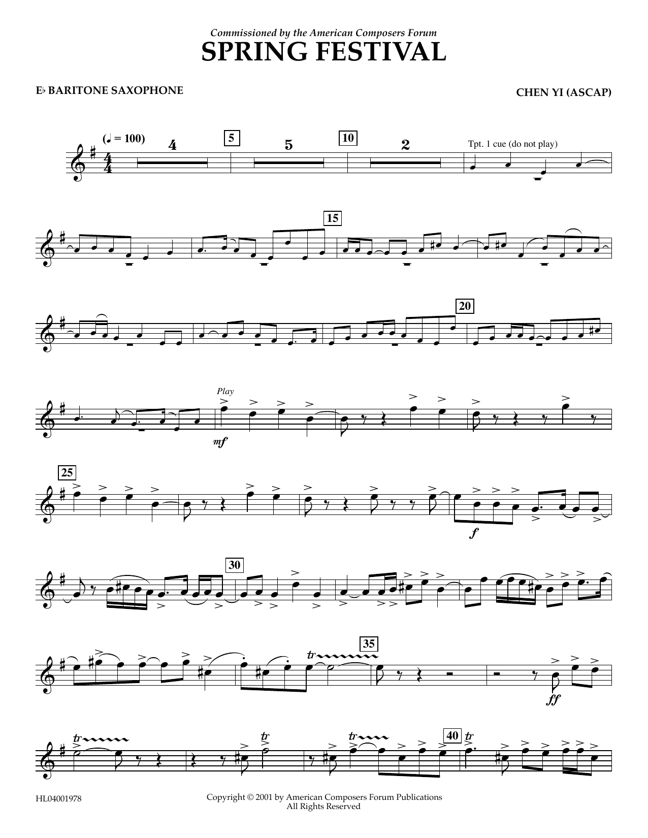 Download Chen Yi Spring Festival - Eb Baritone Saxophone Sheet Music