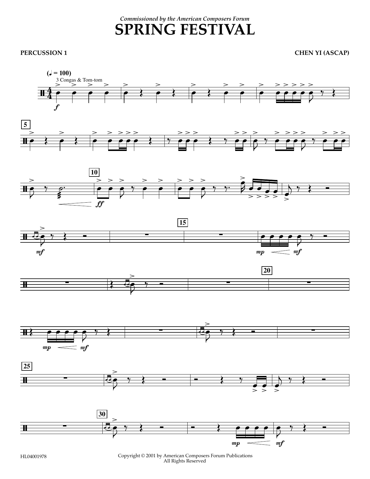 Download Chen Yi Spring Festival - Percussion 1 Sheet Music