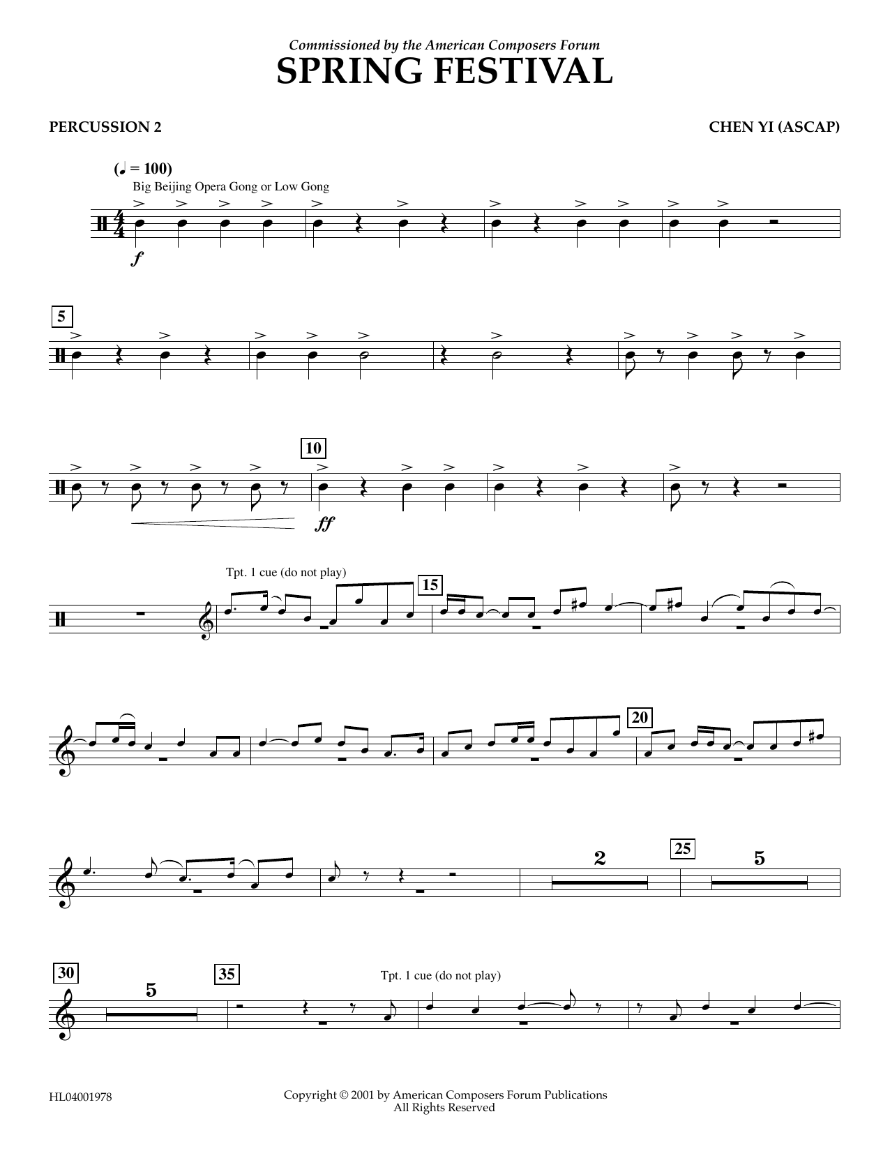 Download Chen Yi Spring Festival - Percussion 2 Sheet Music