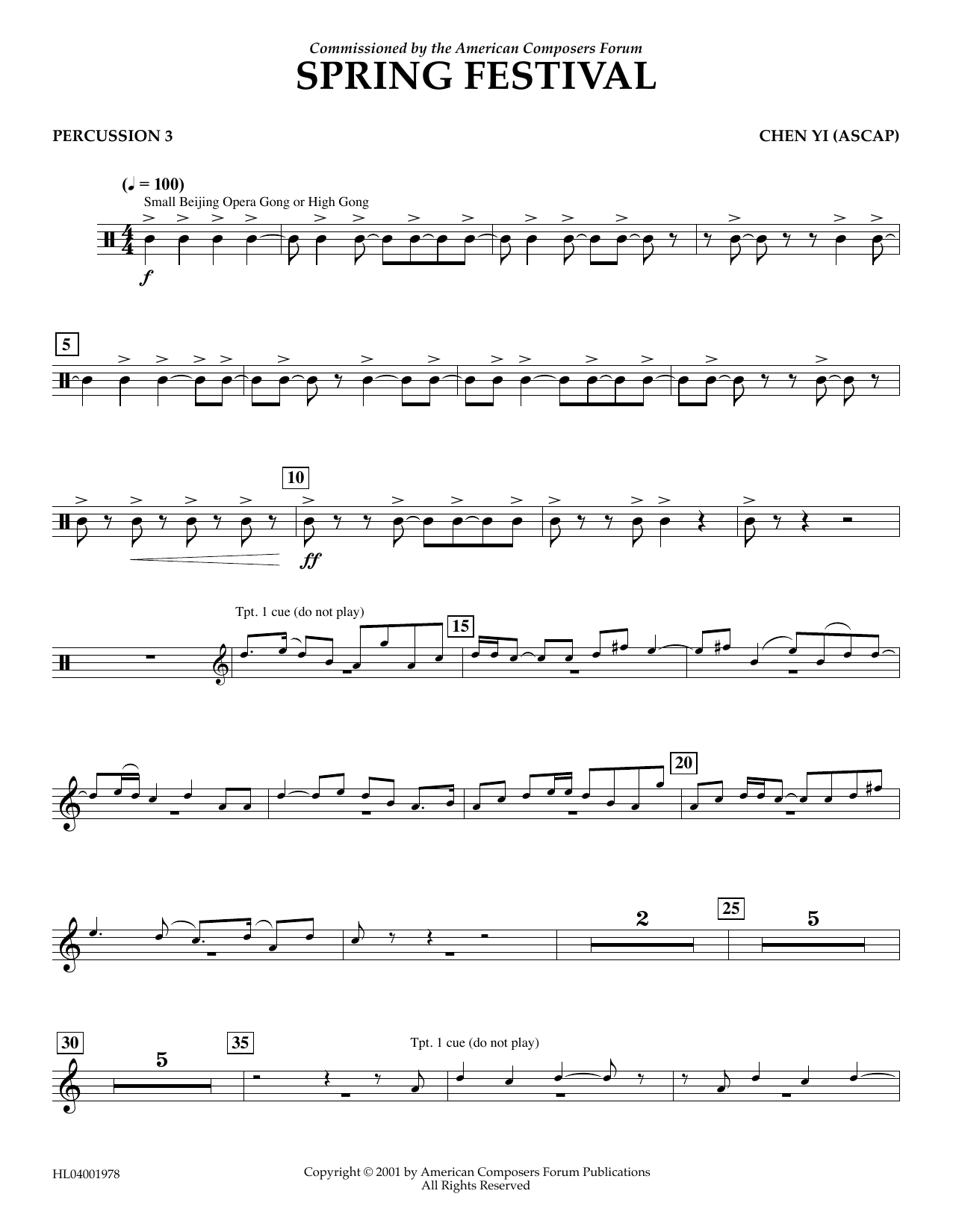 Download Chen Yi Spring Festival - Percussion 3 Sheet Music
