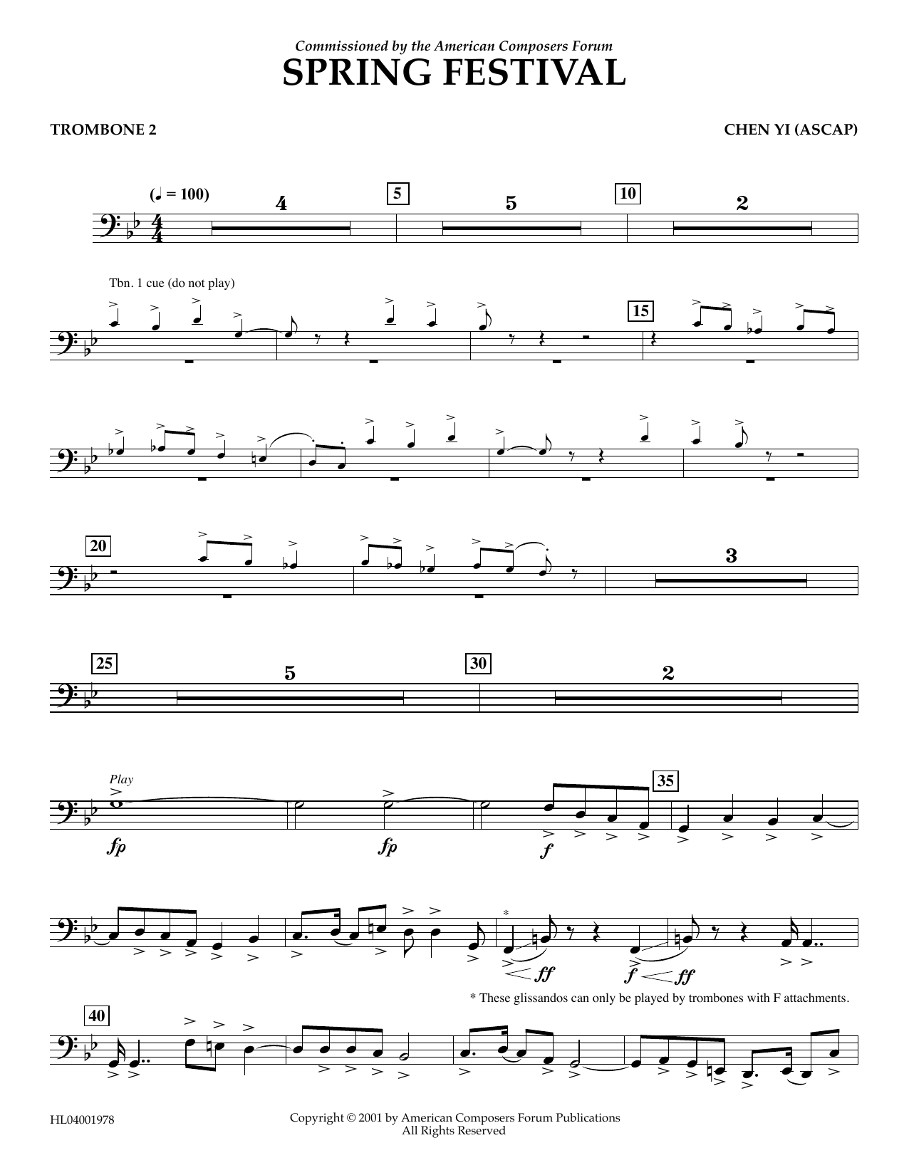 Download Chen Yi Spring Festival - Trombone 2 Sheet Music