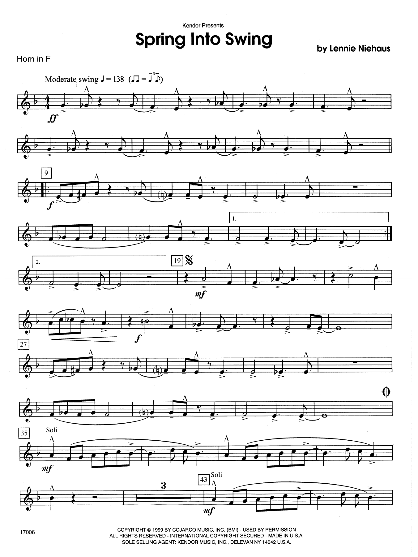 Download Lennie Niehaus Spring Into Swing - Horn in F Sheet Music