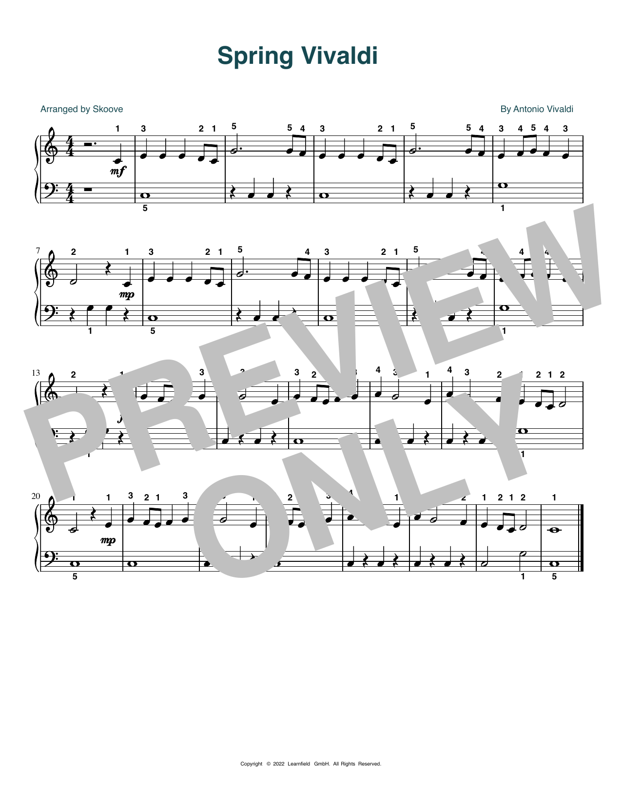 Download Antonio Vivaldi Spring Vivaldi (arr. Skoove) Sheet Music