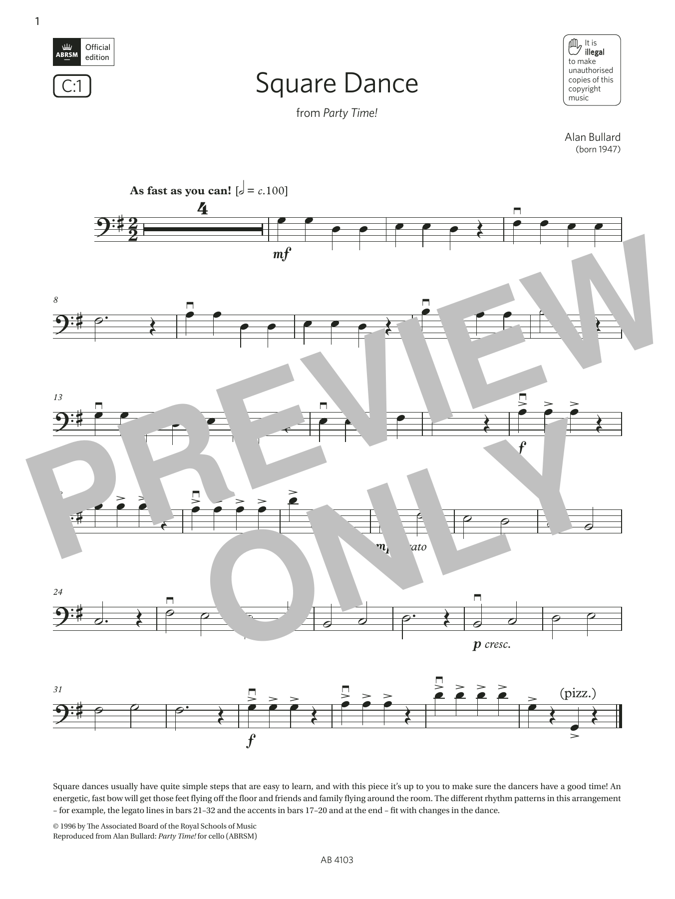 Download Alan Bullard Square Dance (Grade Initial, C1, from t Sheet Music