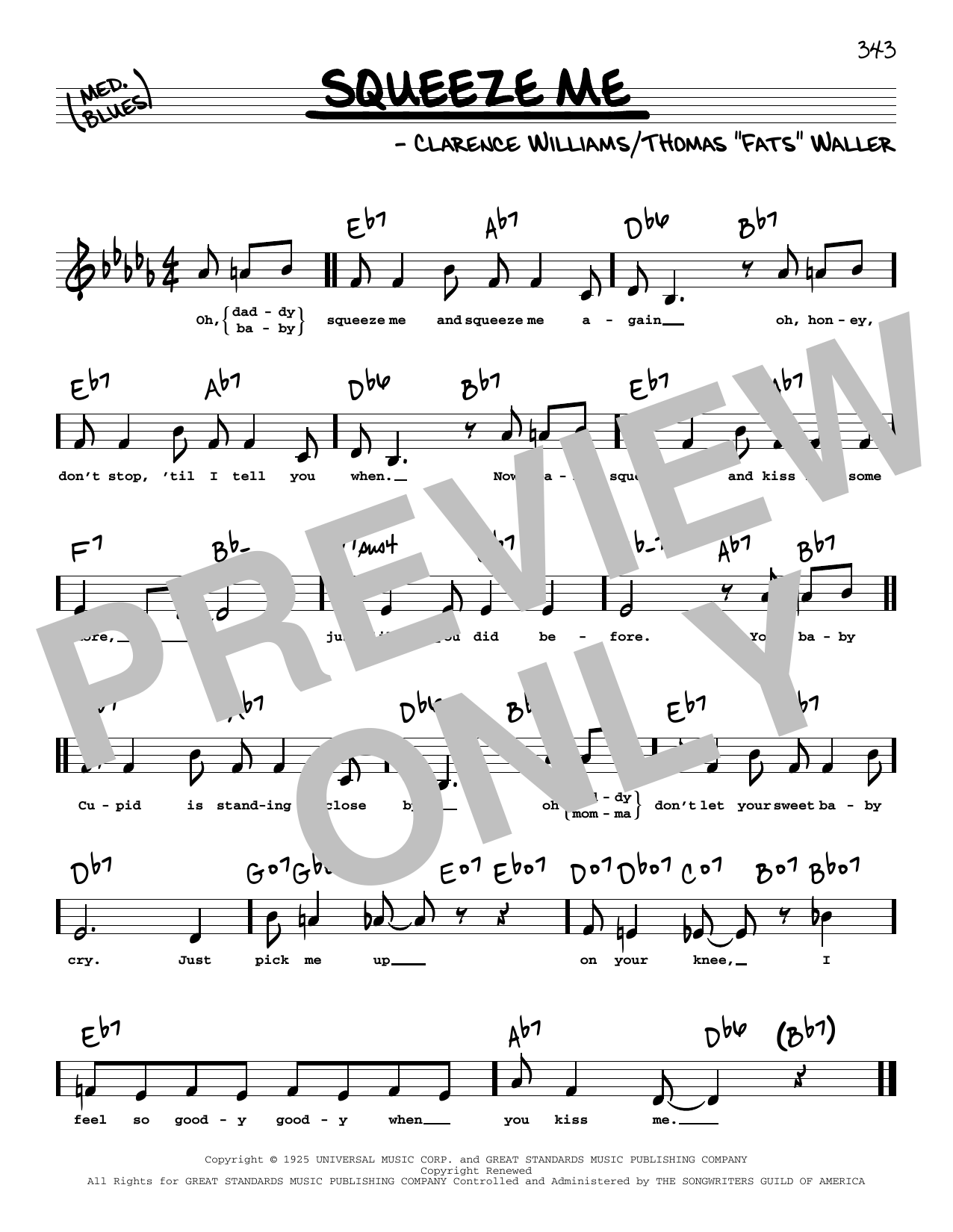 Clarence Williams Squeeze Me (Low Voice) sheet music notes printable PDF score