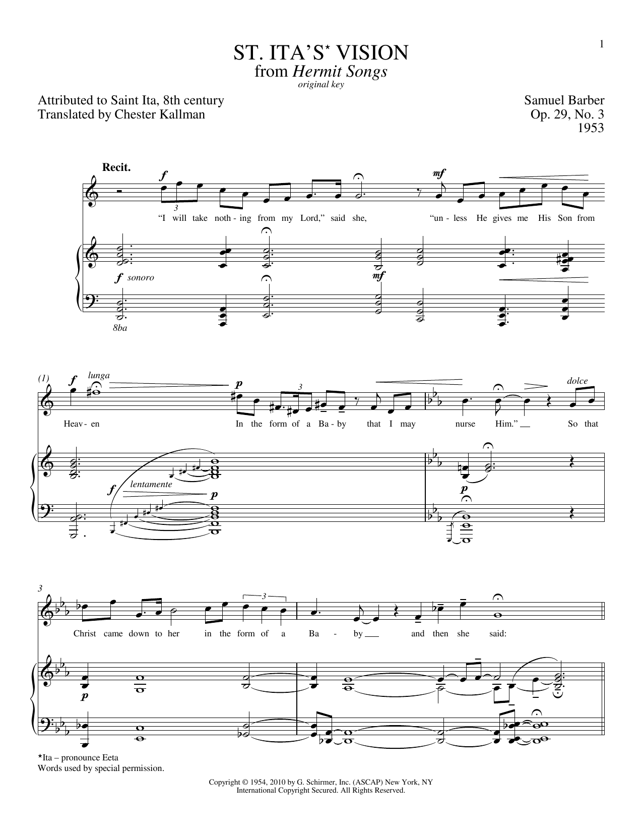 Download Samuel Barber St. Ita's Vision Sheet Music