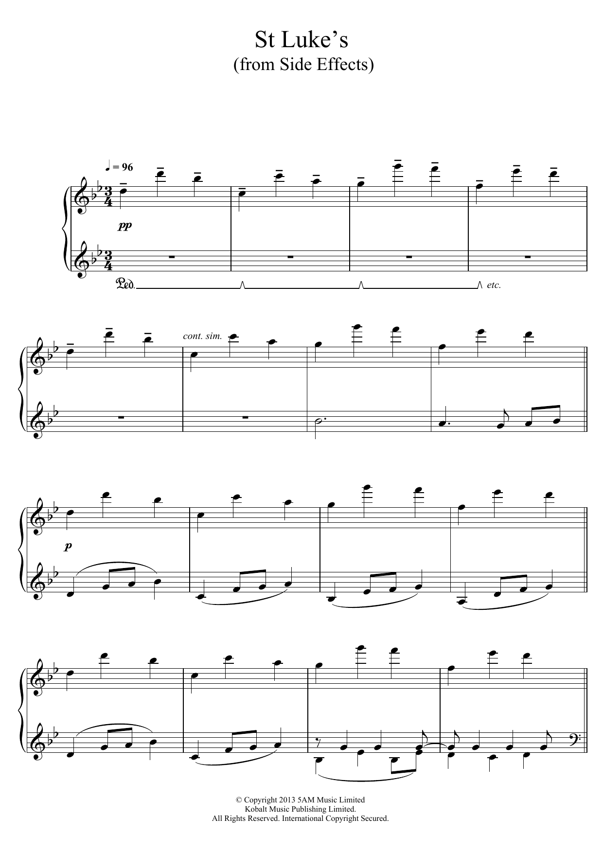 Download Thomas Newman St. Luke's (From 'Side Effects') Sheet Music