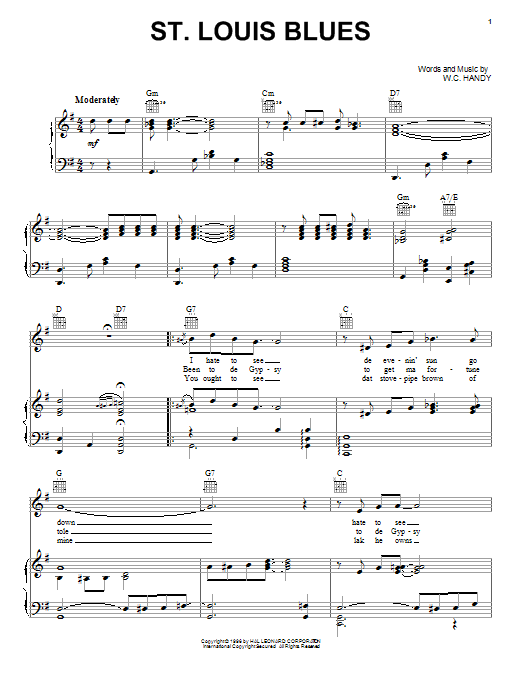 W.C. Handy St. Louis Blues sheet music notes printable PDF score