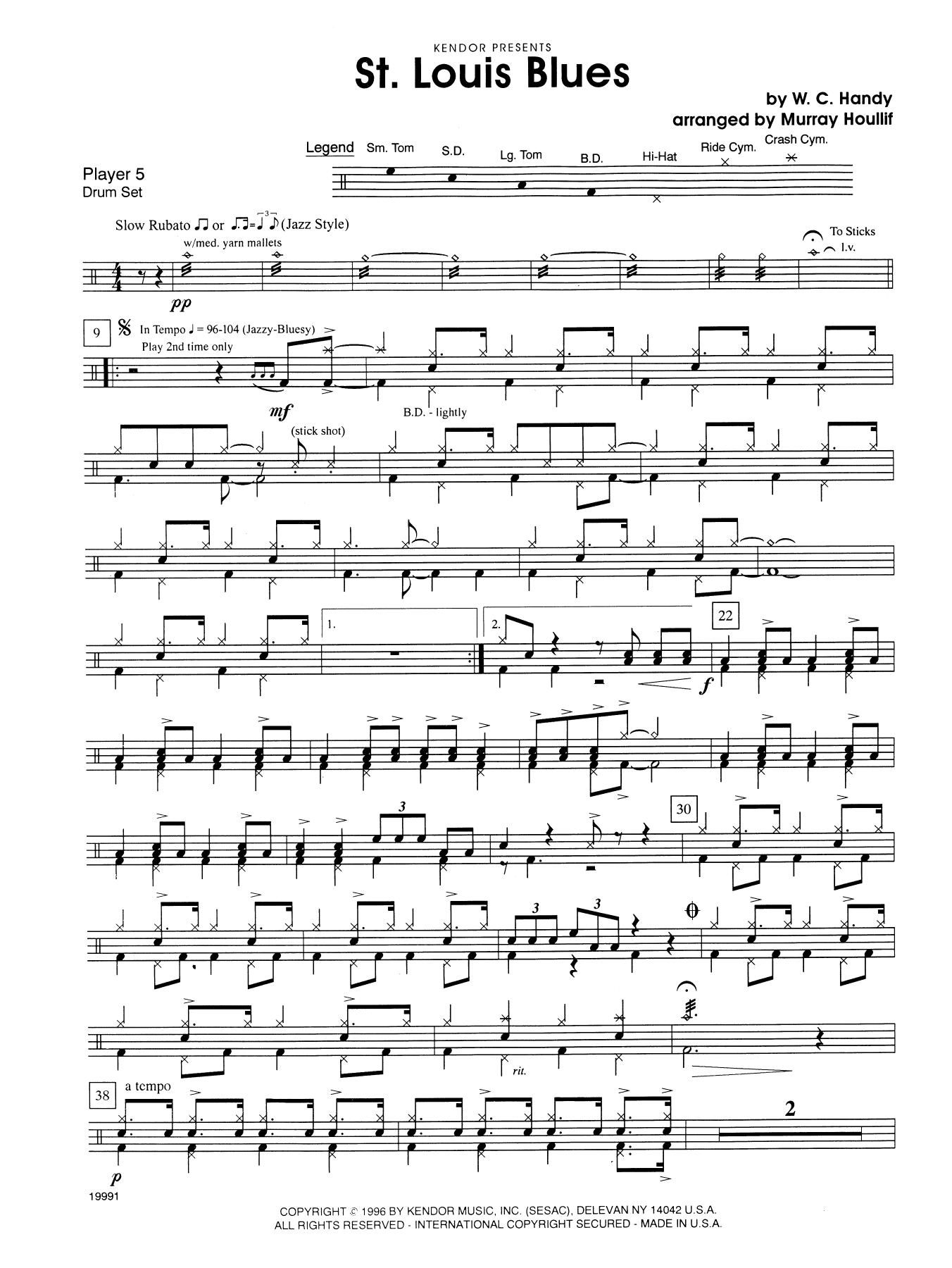 Download Murray Houllif St. Louis Blues - Percussion 5 Sheet Music