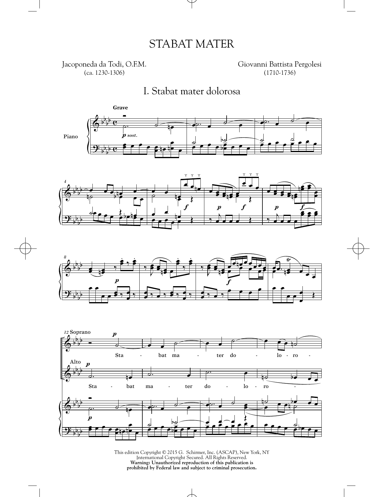 Download Giovanni Battista Pergolesi Stabat Mater (First Movement) Sheet Music
