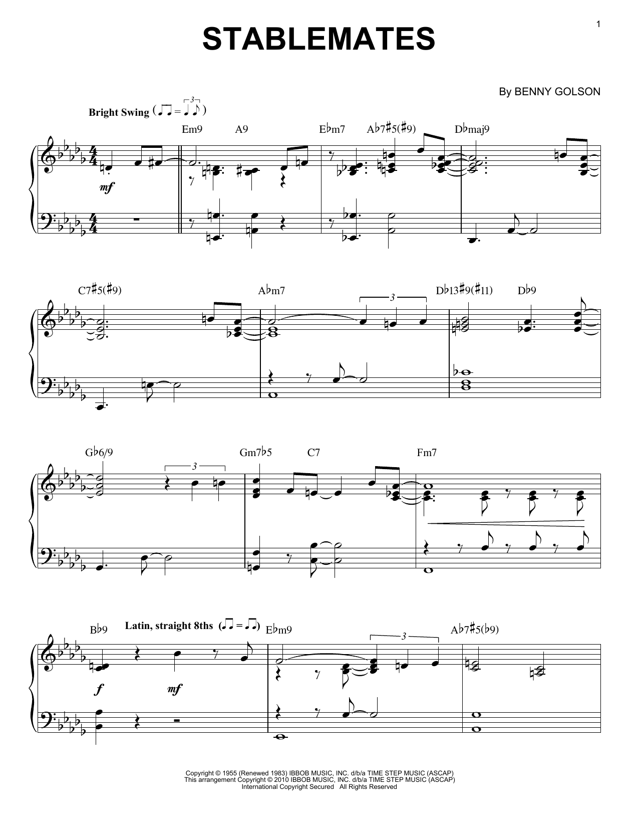 Download Benny Golson Stablemates (arr. Brent Edstrom) Sheet Music