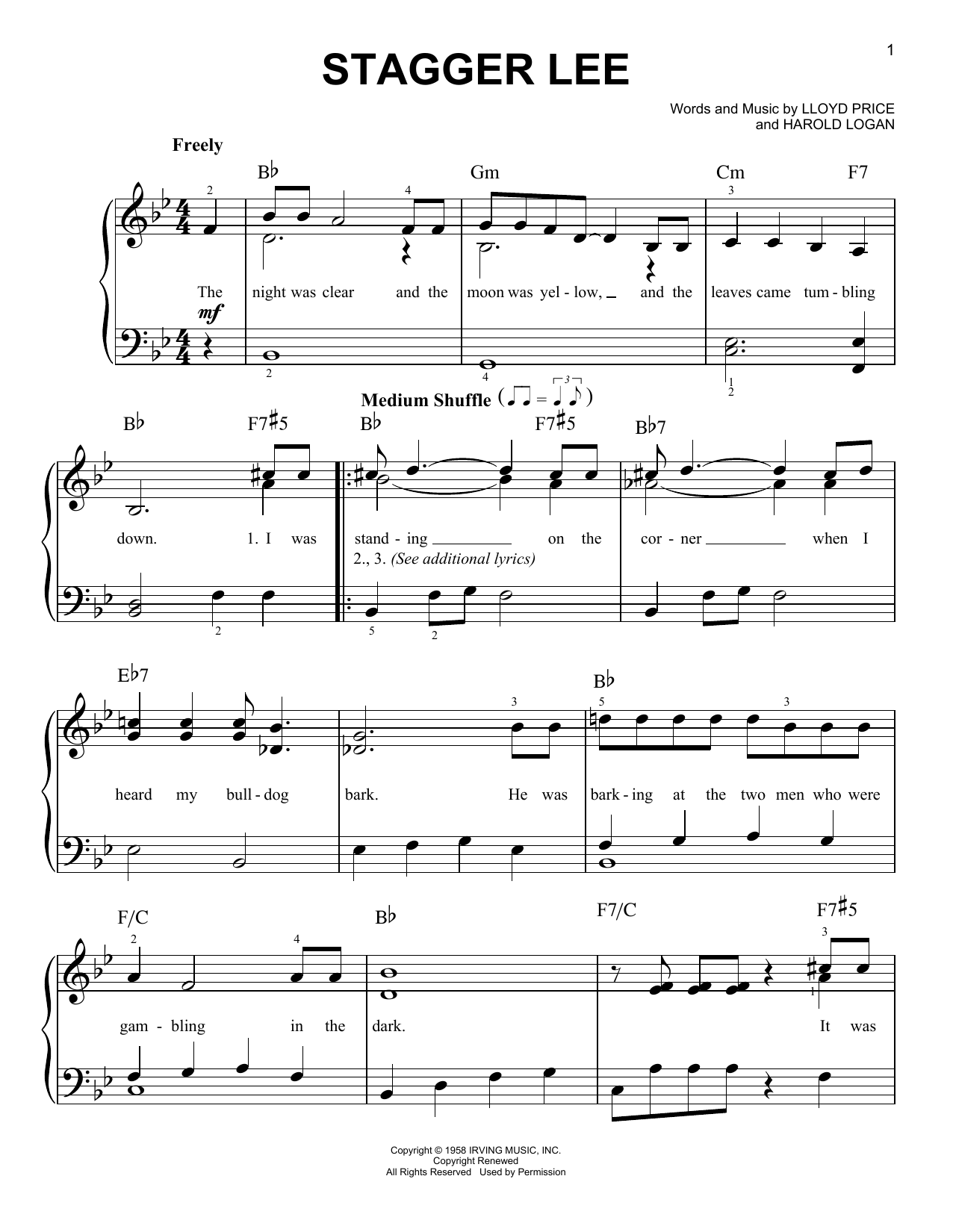 Download Lloyd Price Stagger Lee Sheet Music