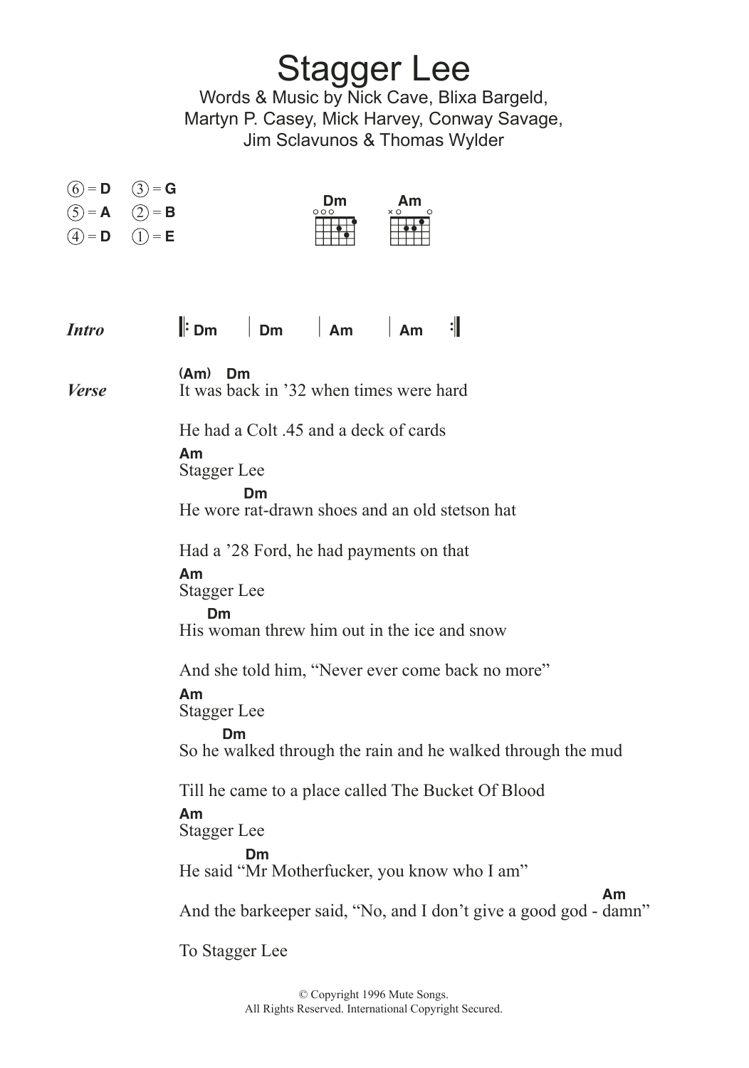 Download Nick Cave Stagger Lee Sheet Music