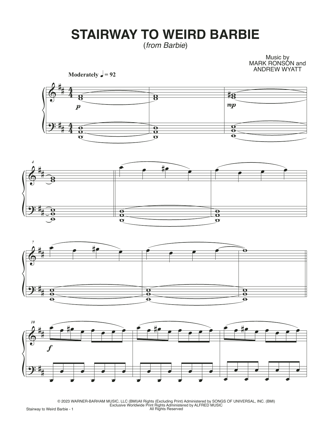 Mark Ronson and Andrew Wyatt Stairway To Weird Barbie (from Barbie) sheet music notes printable PDF score