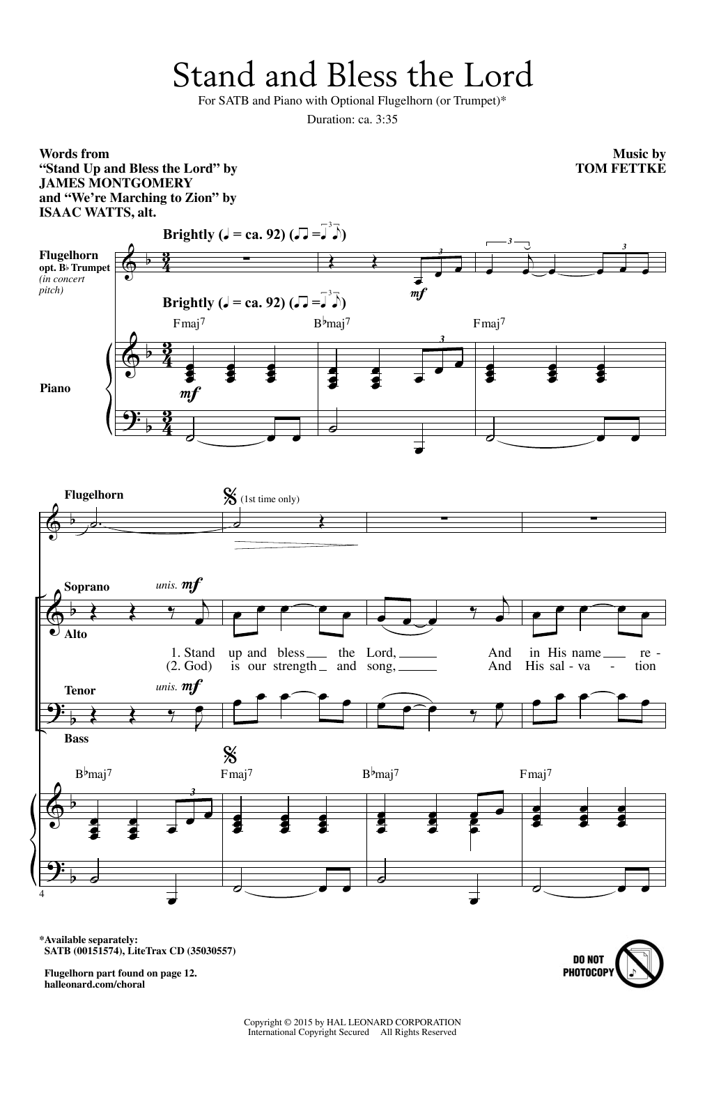 Download Tom Fettke Stand And Bless The Lord Sheet Music