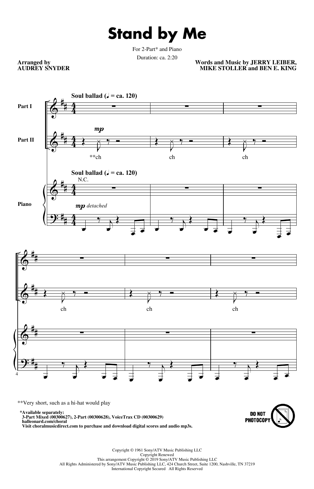 Download Ben E. King Stand By Me (arr. Audrey Snyder) Sheet Music