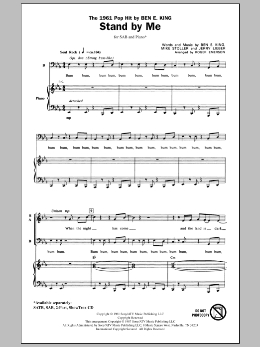 Download Ben E. King Stand By Me (arr. Roger Emerson) Sheet Music