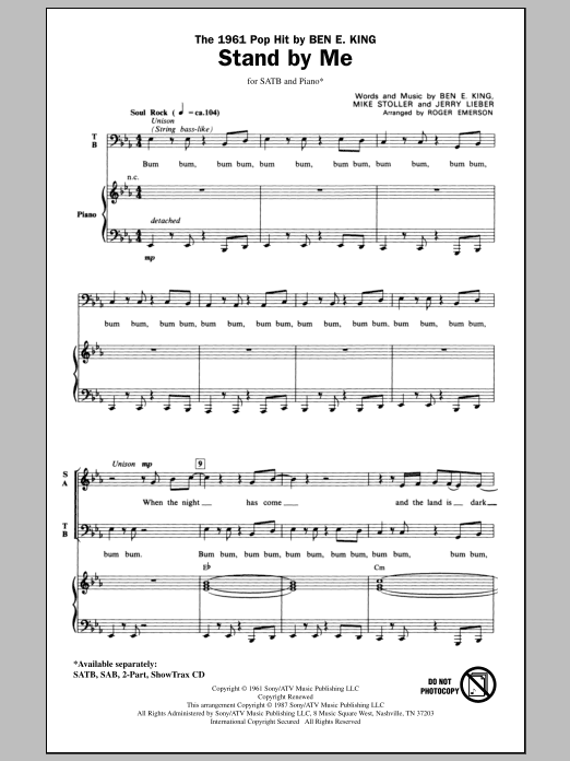 Download Ben E. King Stand By Me (arr. Roger Emerson) Sheet Music