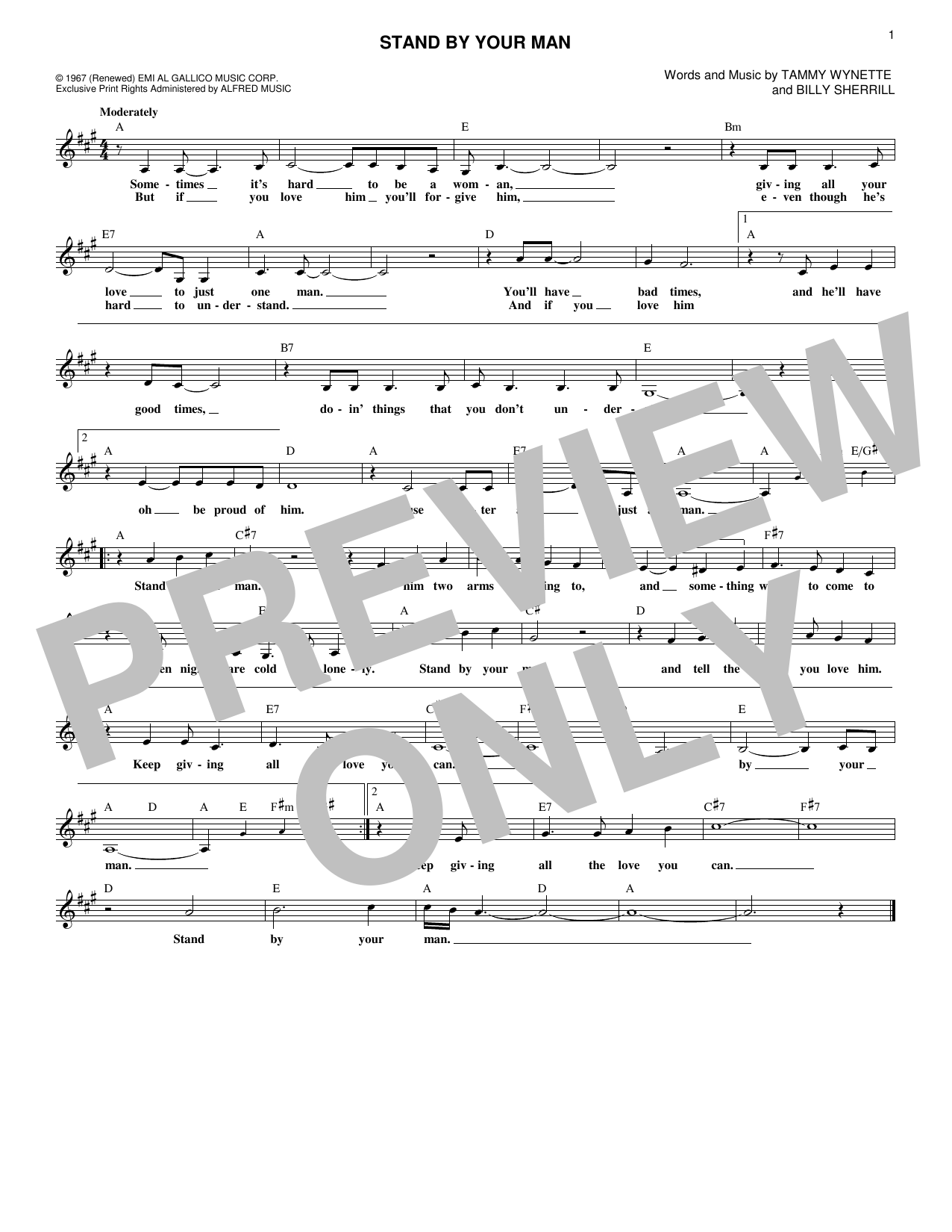 Download Tammy Wynette Stand By Your Man Sheet Music