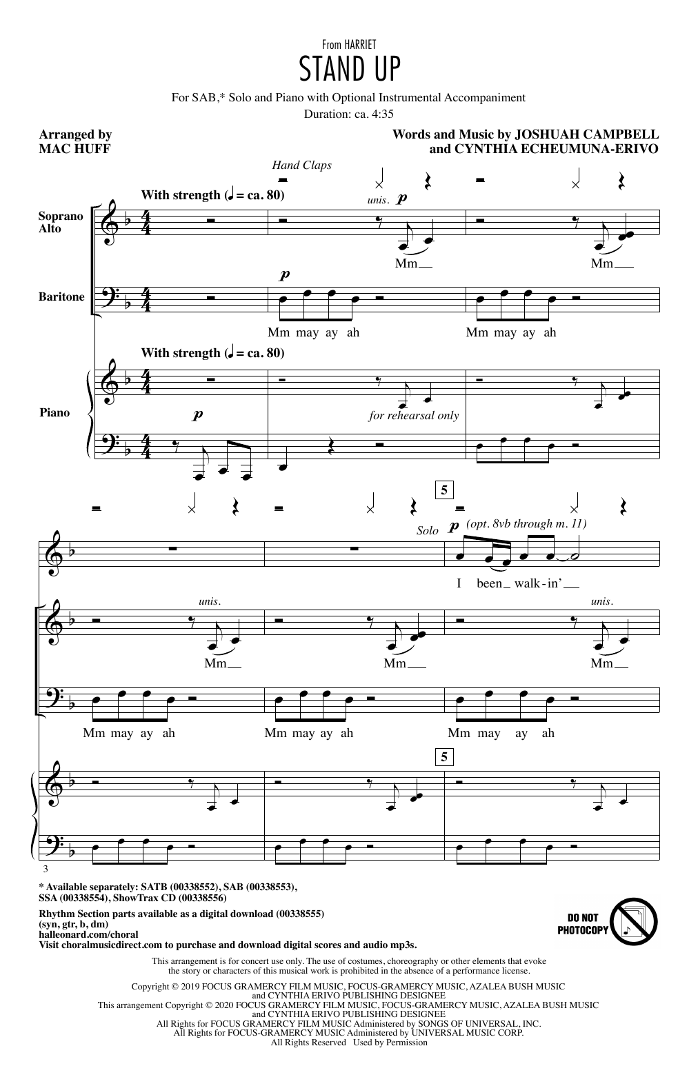 Download Cynthia Erivo Stand Up (from Harriet) (arr. Mac Huff) Sheet Music