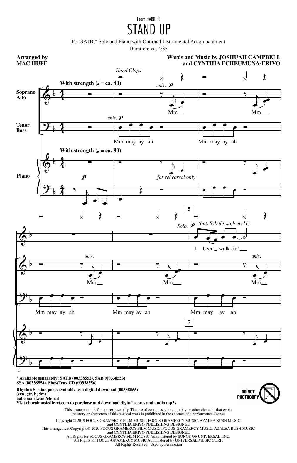 Download Cynthia Erivo Stand Up (from Harriet) (arr. Mac Huff) Sheet Music
