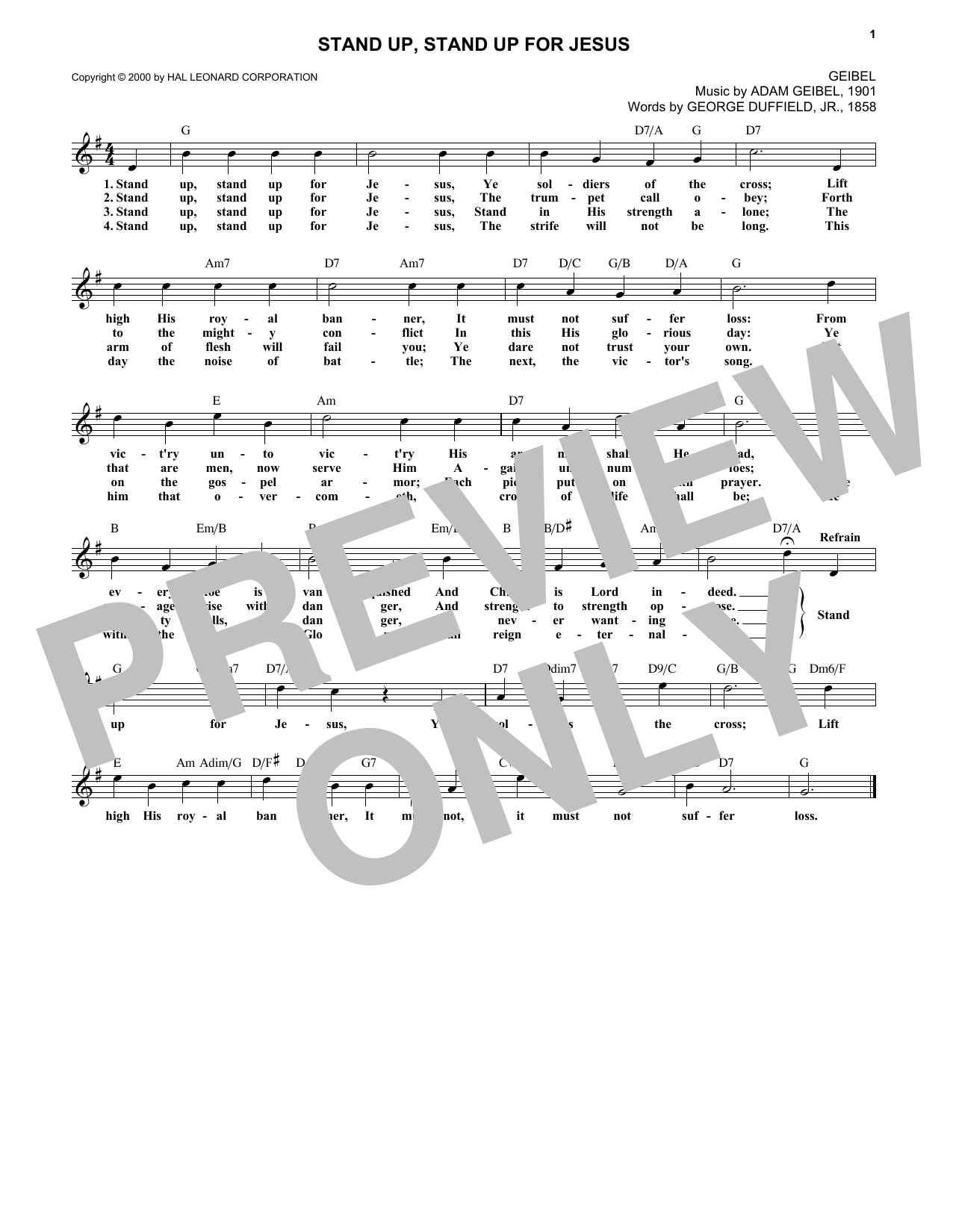 Download George Duffield, Jr. Stand Up, Stand Up For Jesus Sheet Music