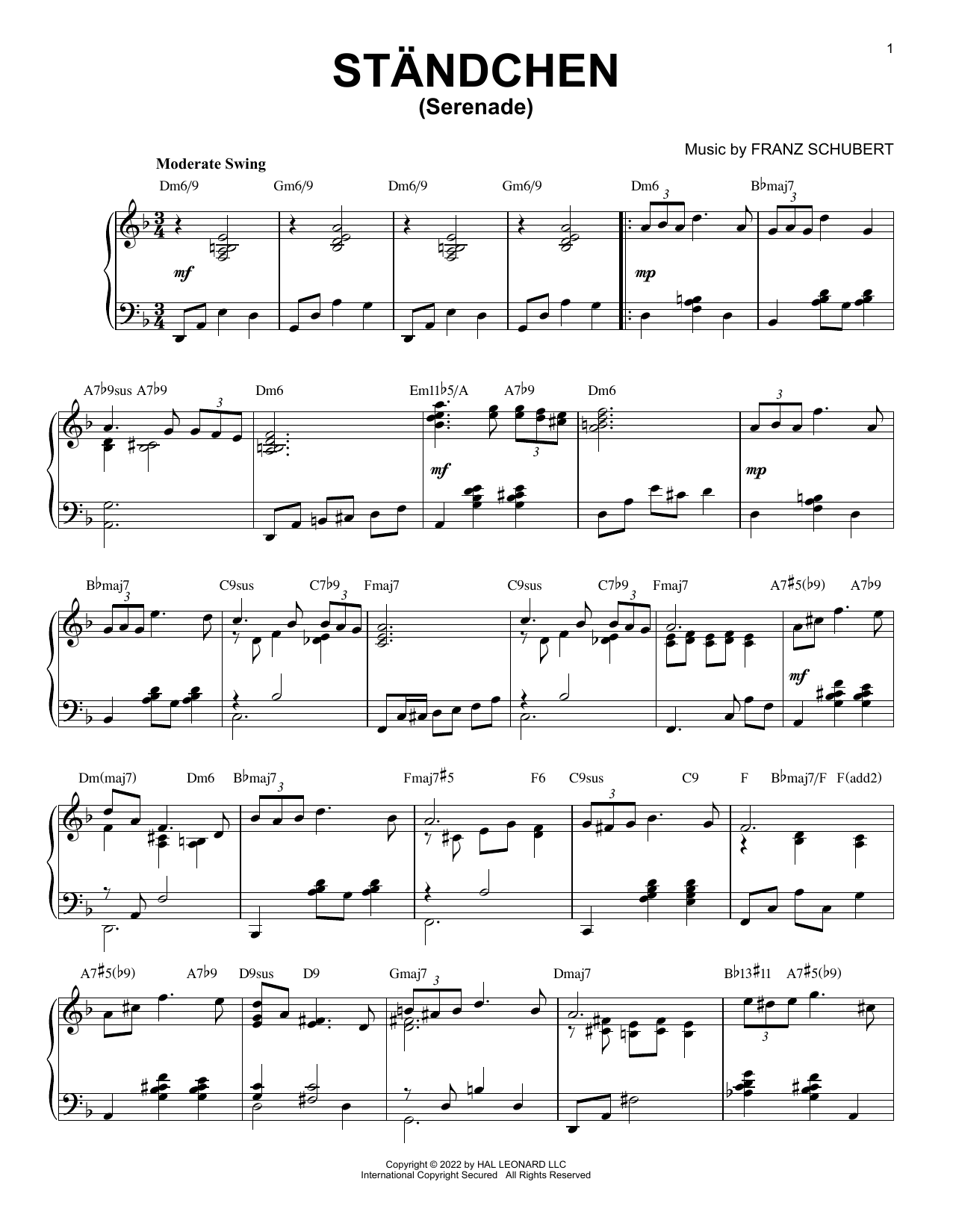 Download Franz Schubert Standchen [Jazz version] (arr. Brent Ed Sheet Music