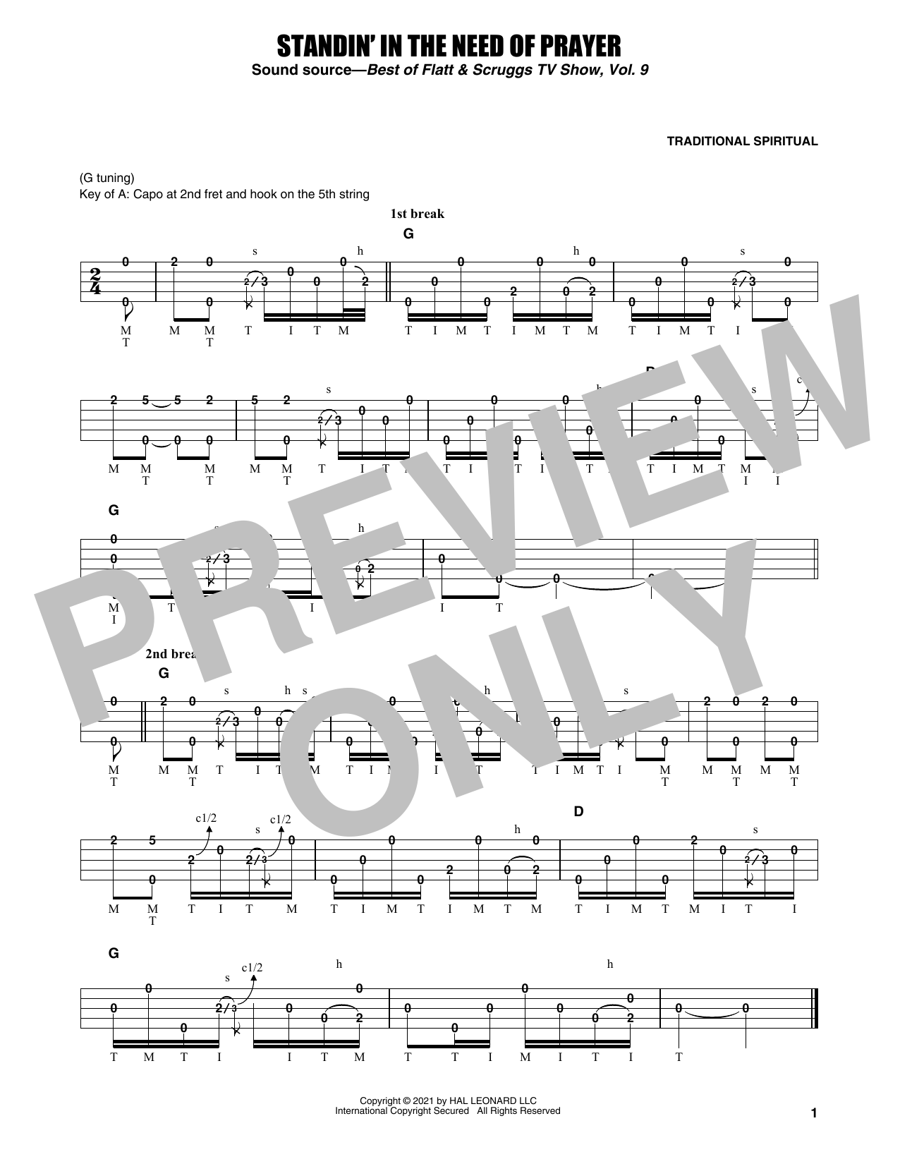 Download Earl Scruggs Standin' In The Need Of Prayer Sheet Music