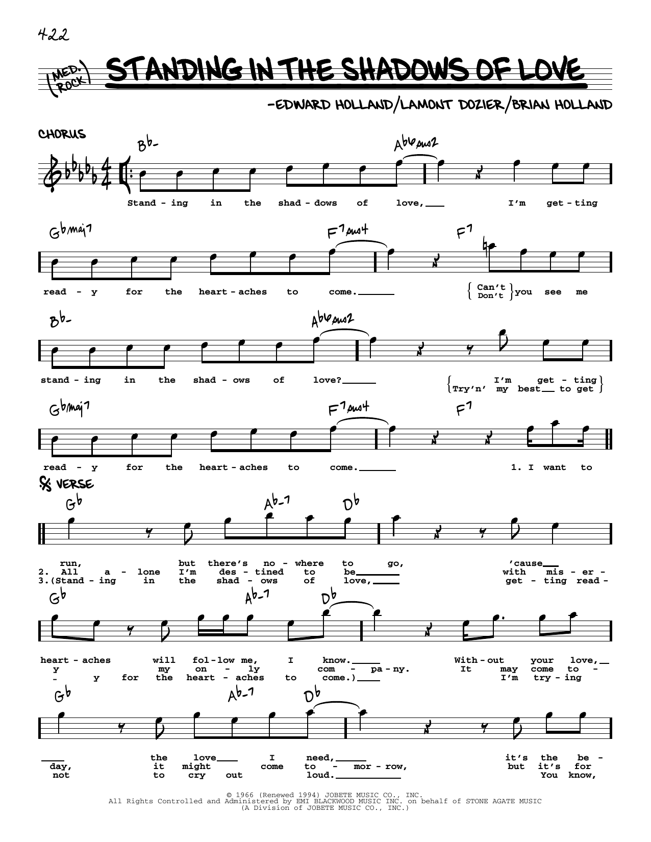 Download The Four Tops Standing In The Shadows Of Love Sheet Music