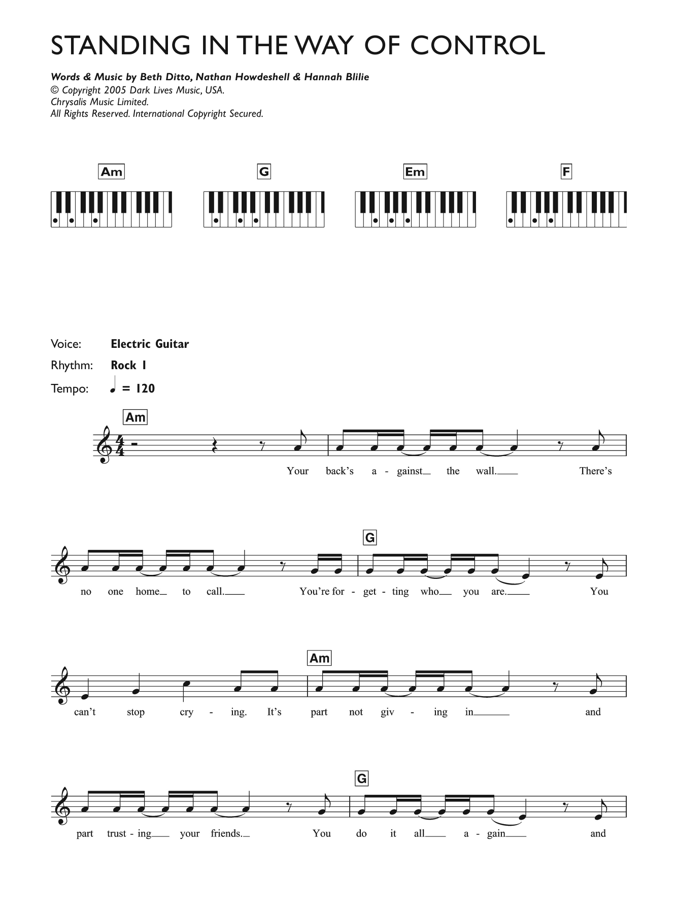 Download Gossip Standing In The Way Of Control Sheet Music