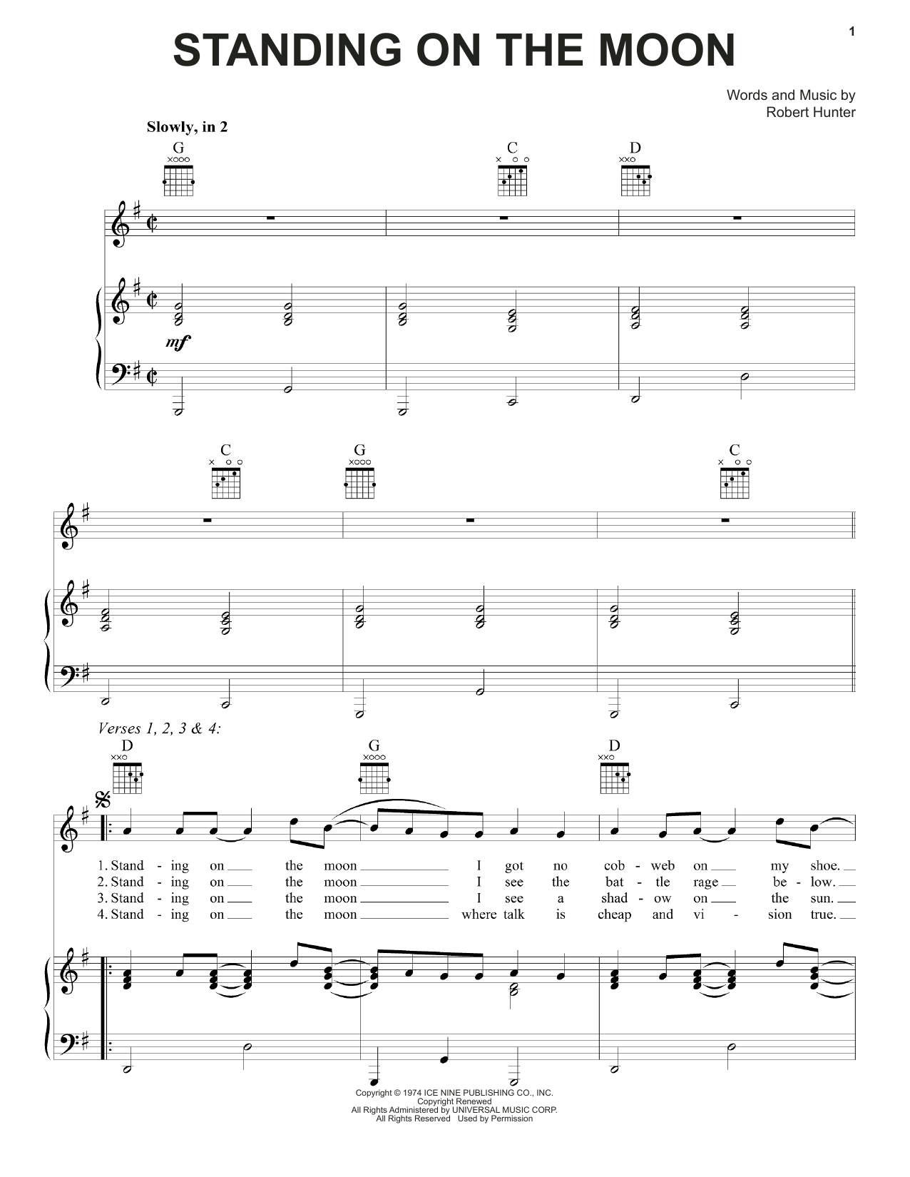 Download Grateful Dead Standing On The Moon Sheet Music