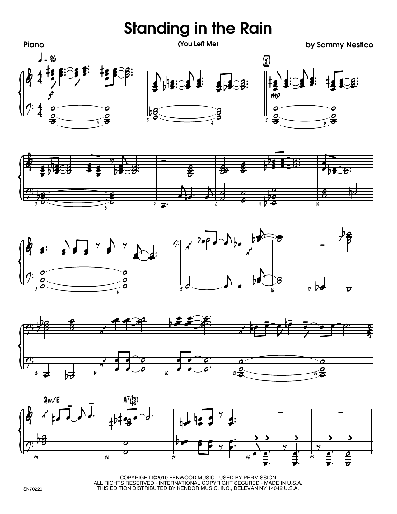 Download Sammy Nestico Standing In The Rain (You Left Me) - Pi Sheet Music