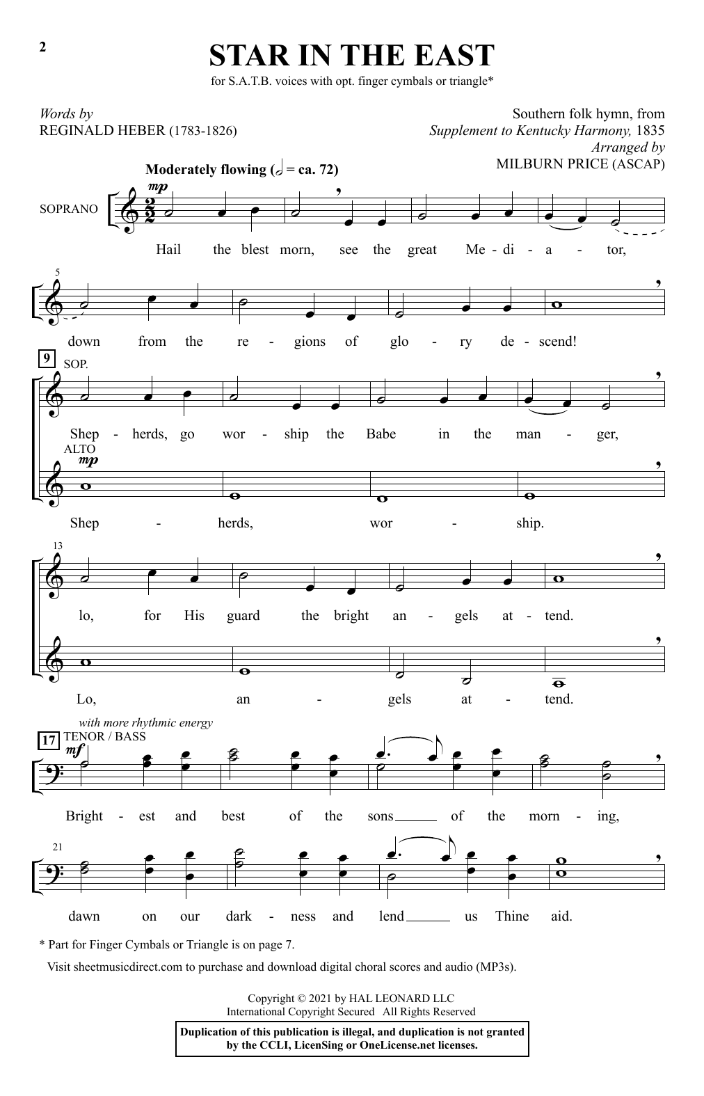 Download Southern Folk Hymn Star In The East (arr. Milburn Price) Sheet Music
