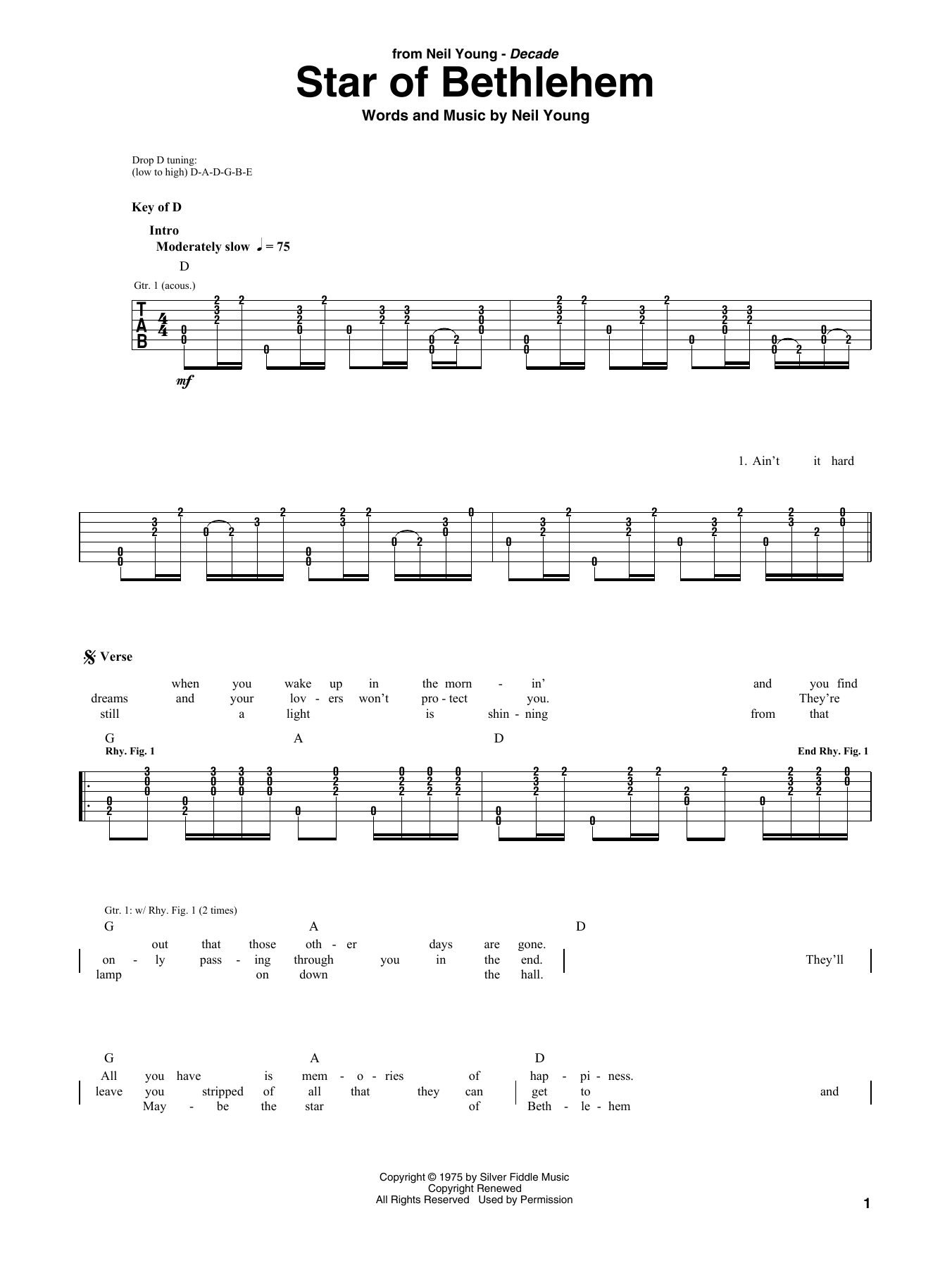 Download Neil Young Star Of Bethlehem Sheet Music