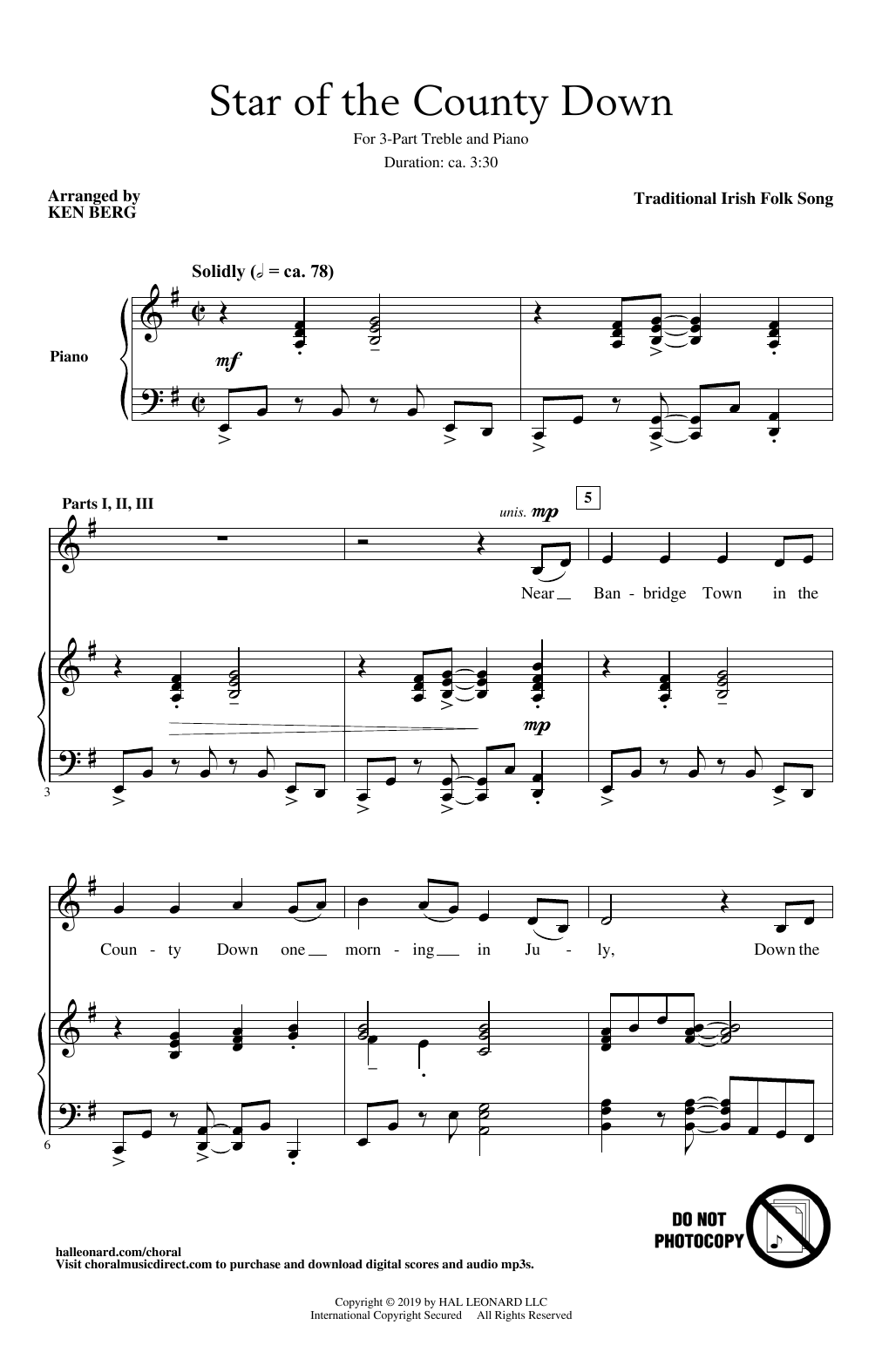 Download Traditional Irish Folk Song Star Of The County Down (arr. Ken Berg) Sheet Music