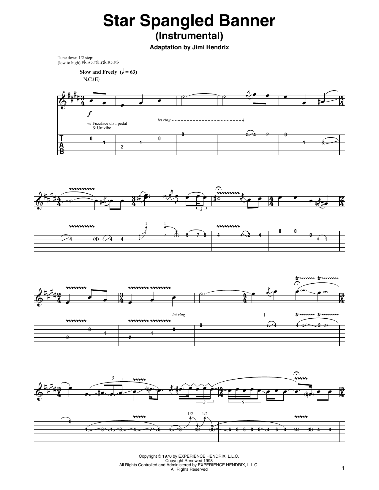 Download Jimi Hendrix Star Spangled Banner (Instrumental) Sheet Music
