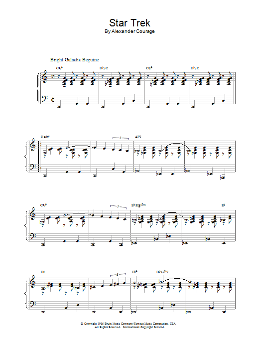 Alexander Courage Theme from Star Trek sheet music notes printable PDF score