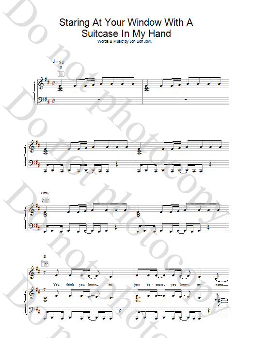 Jon Bon Jovi Staring At Your Window With A Suitcase In My Hand sheet music notes printable PDF score