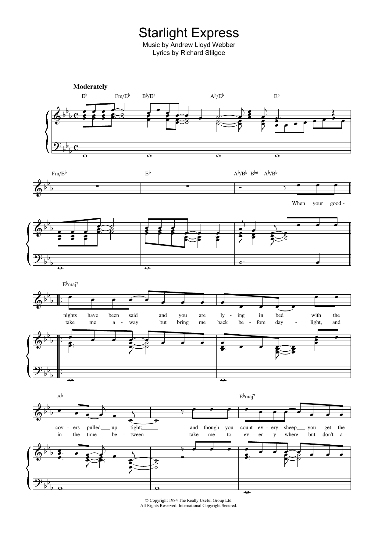 Andrew Lloyd Webber Starlight Express sheet music notes printable PDF score