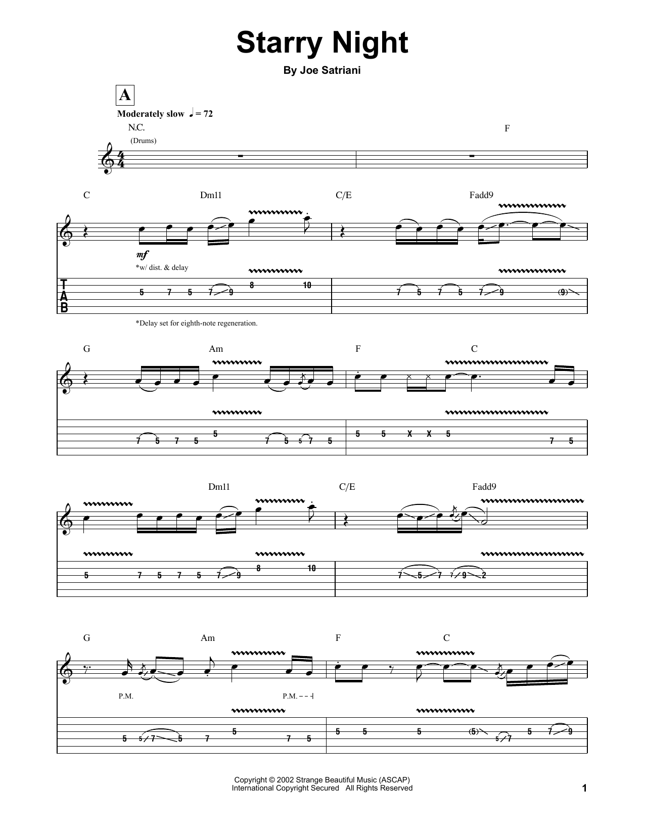 Download Joe Satriani Starry Night Sheet Music