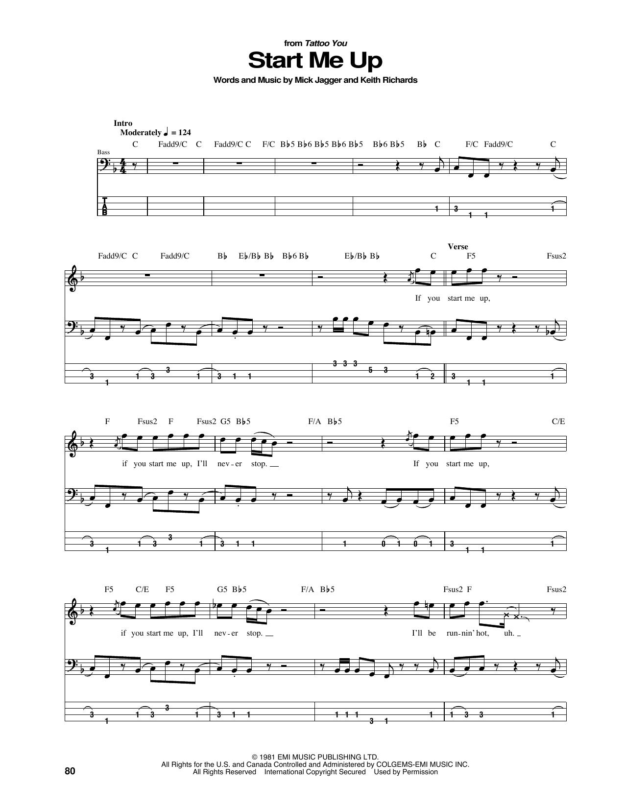 Download The Rolling Stones Start Me Up Sheet Music