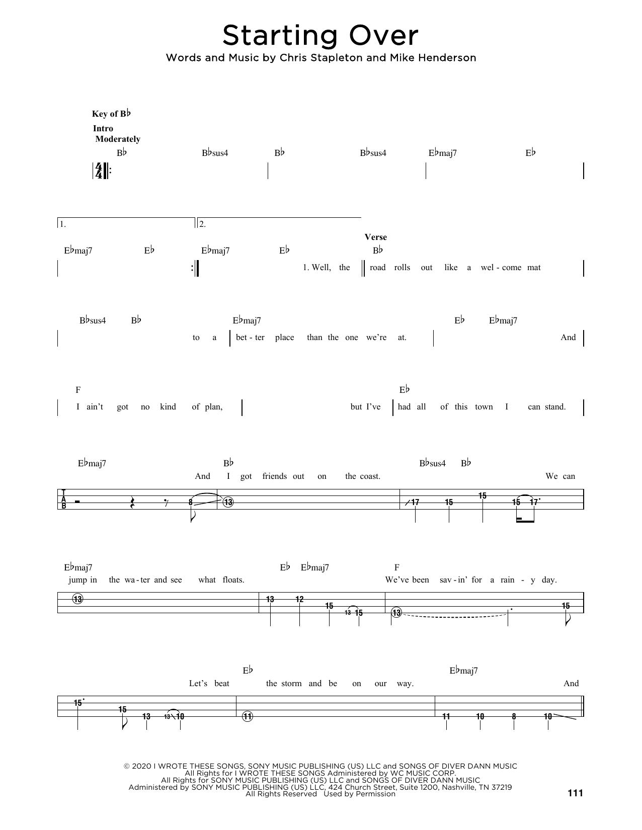 Chris Stapleton Starting Over sheet music notes printable PDF score