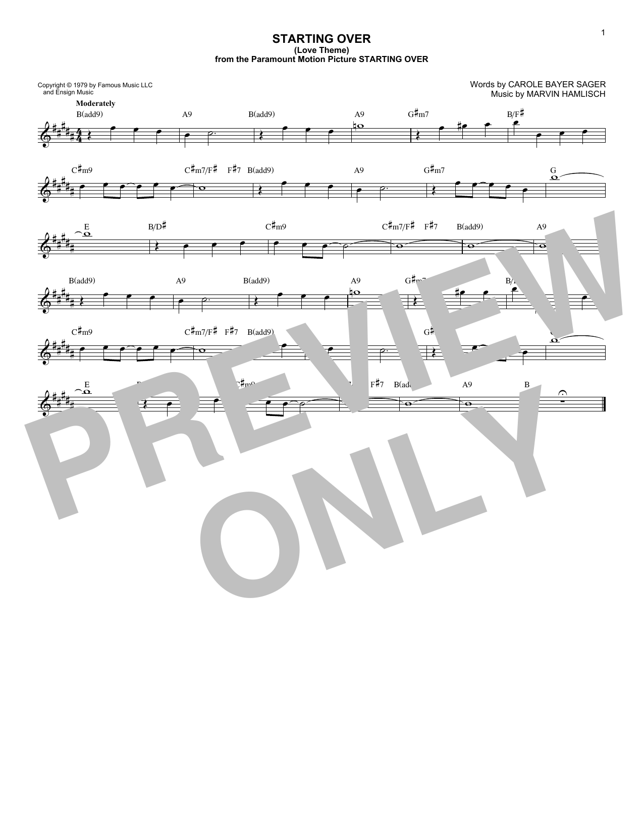 Download Marvin Hamlisch Starting Over (Love Theme) Sheet Music