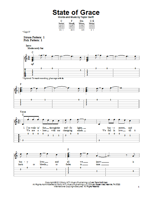 Download Taylor Swift State Of Grace Sheet Music