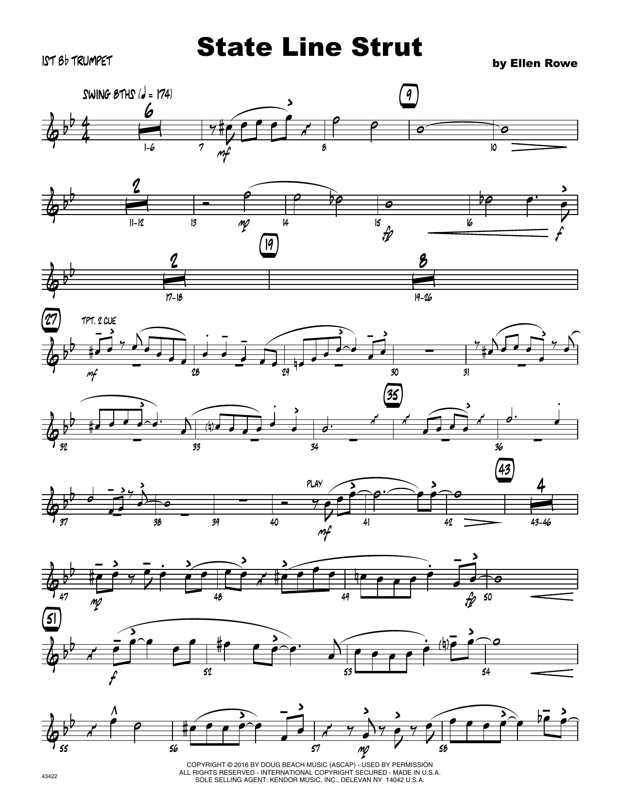 Download Ellen Row State Line Strut - 1st Bb Trumpet Sheet Music
